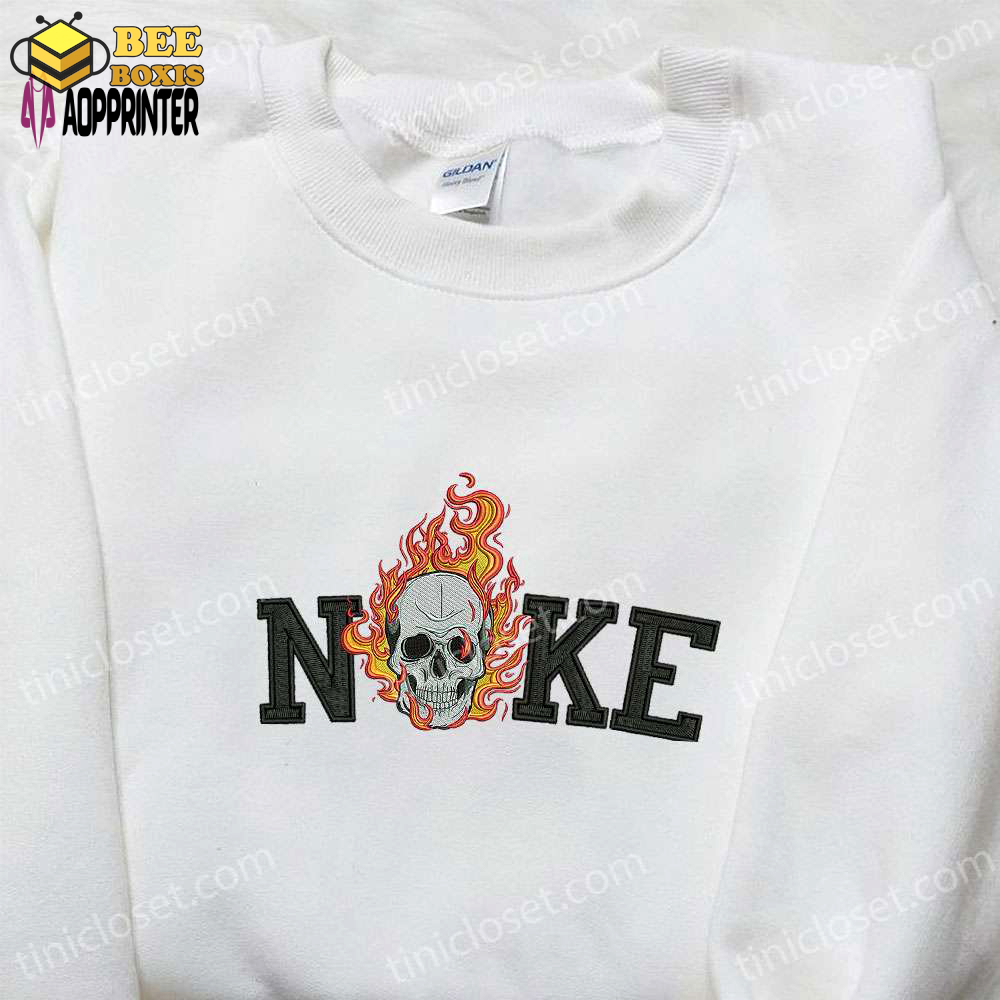 Nike x skull on fire embroidered shirt: best halloween gift for nike fans