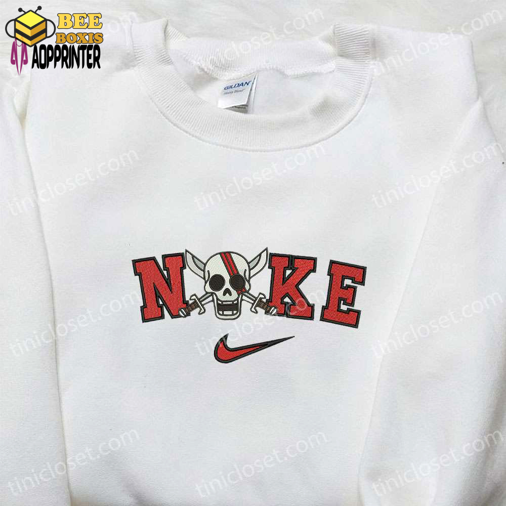 Nike x skull pirate embroidered shirt: perfect halloween gift for nike fans & halloween lovers