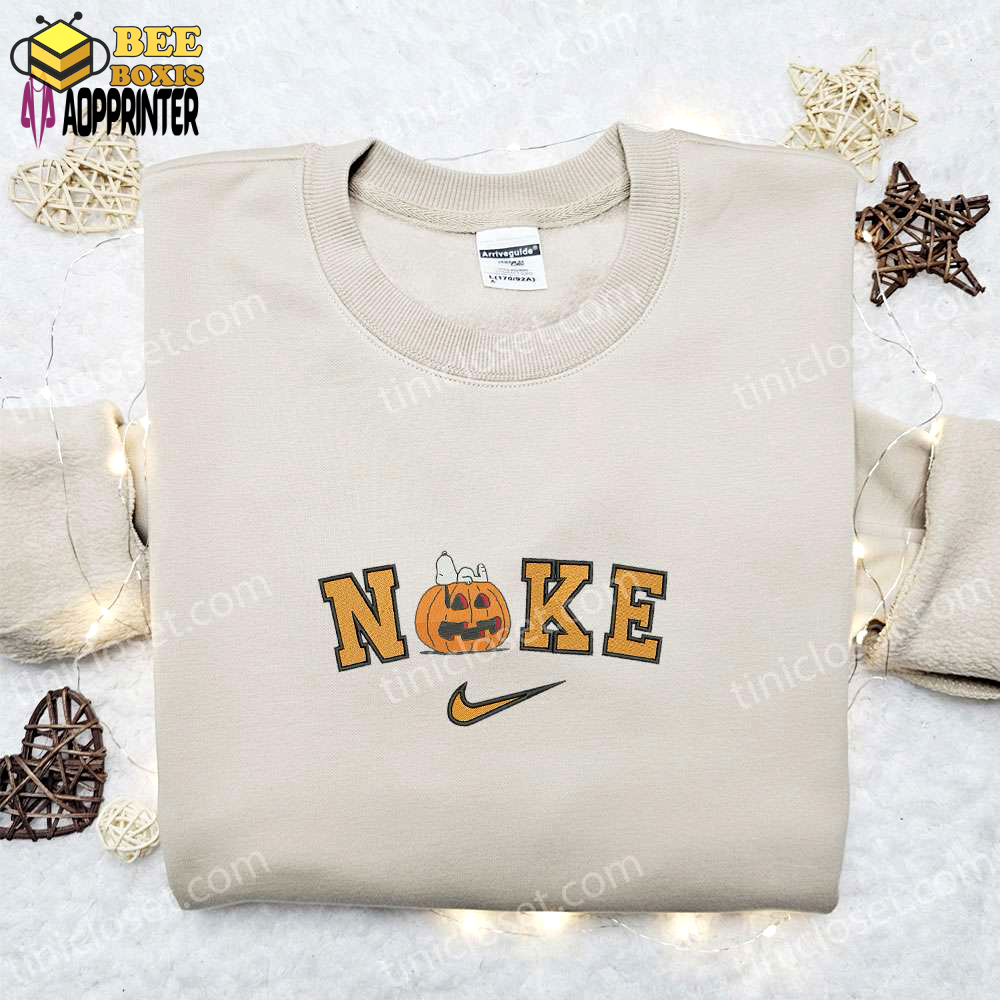 Nike x sleeping snoopy pumpkin embroidered sweatshirt adorable halloween hoodie & t-shirt