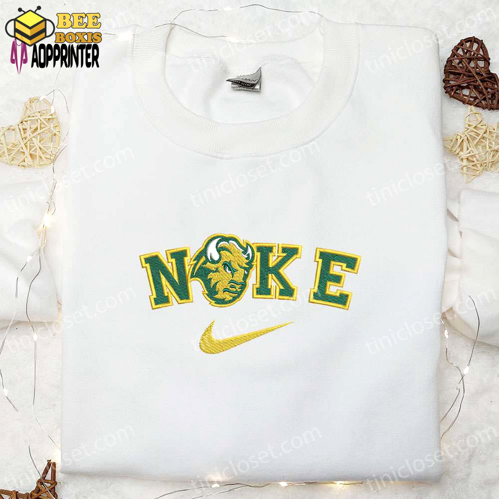 North dakota state bison x nike embroidered shirt & hoodie: ncaa sports gear perfect gift idea