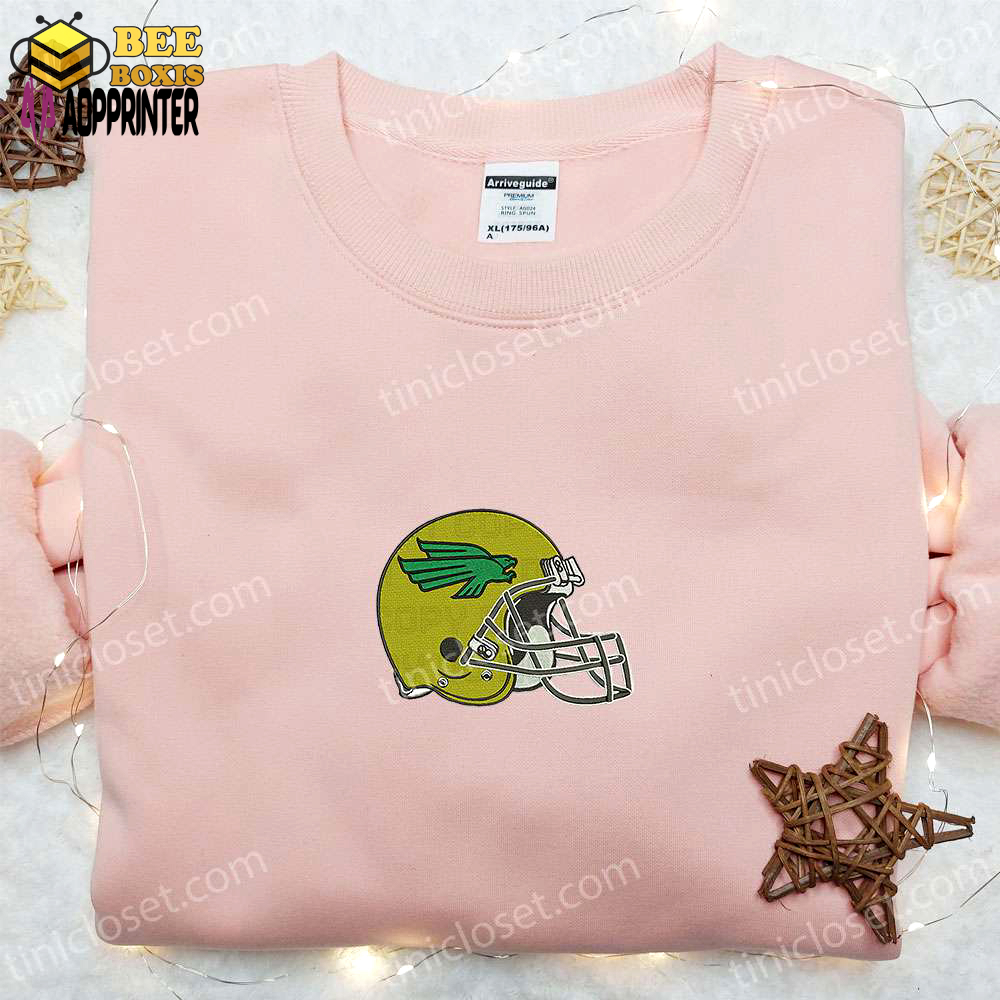 North texas mean green helmet embroidered shirt & hoodie: best ncaa sports gift idea