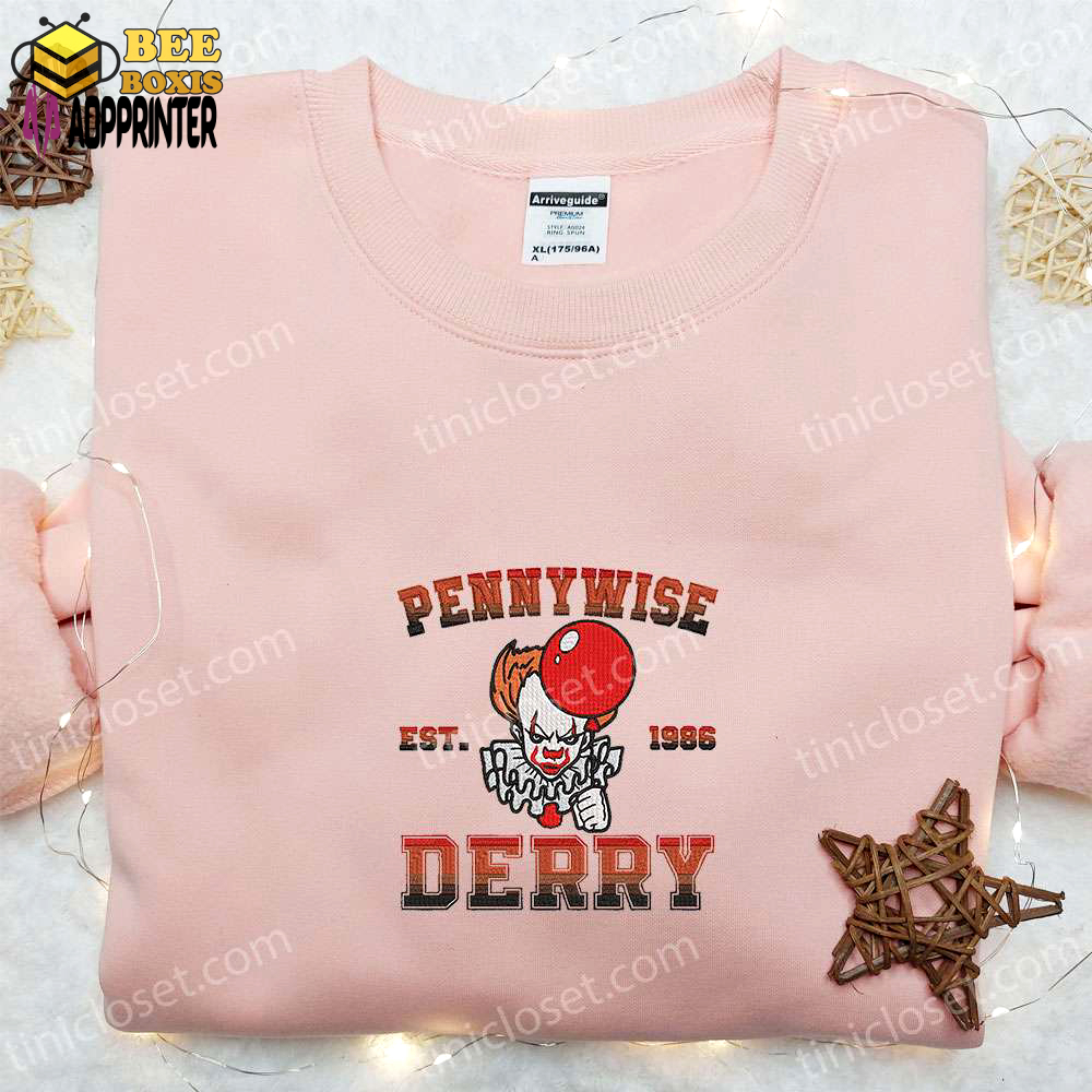 Pennywise derry embroidered shirt: it horror movie t-shirt best gift idea