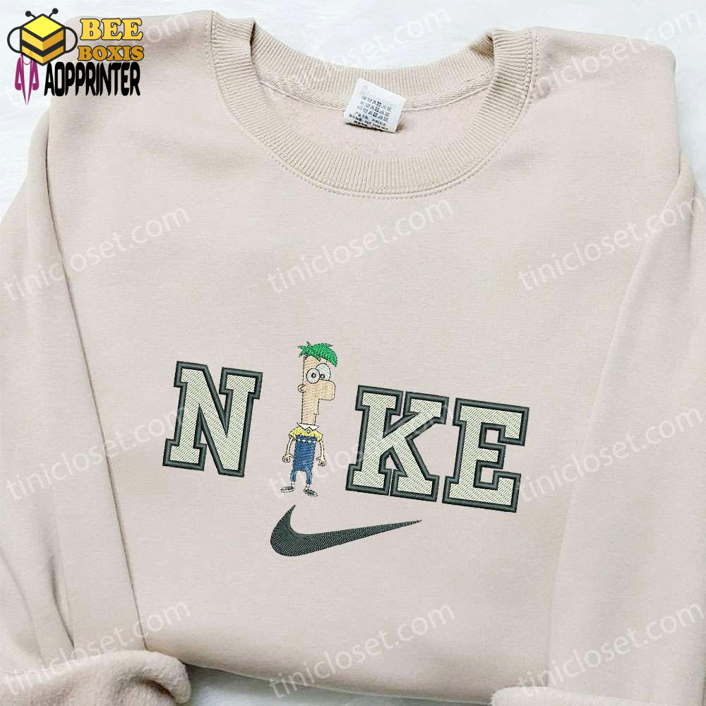 Phineas flynn x nike embroidered shirt & sweatshirt: cartoon style hoodie