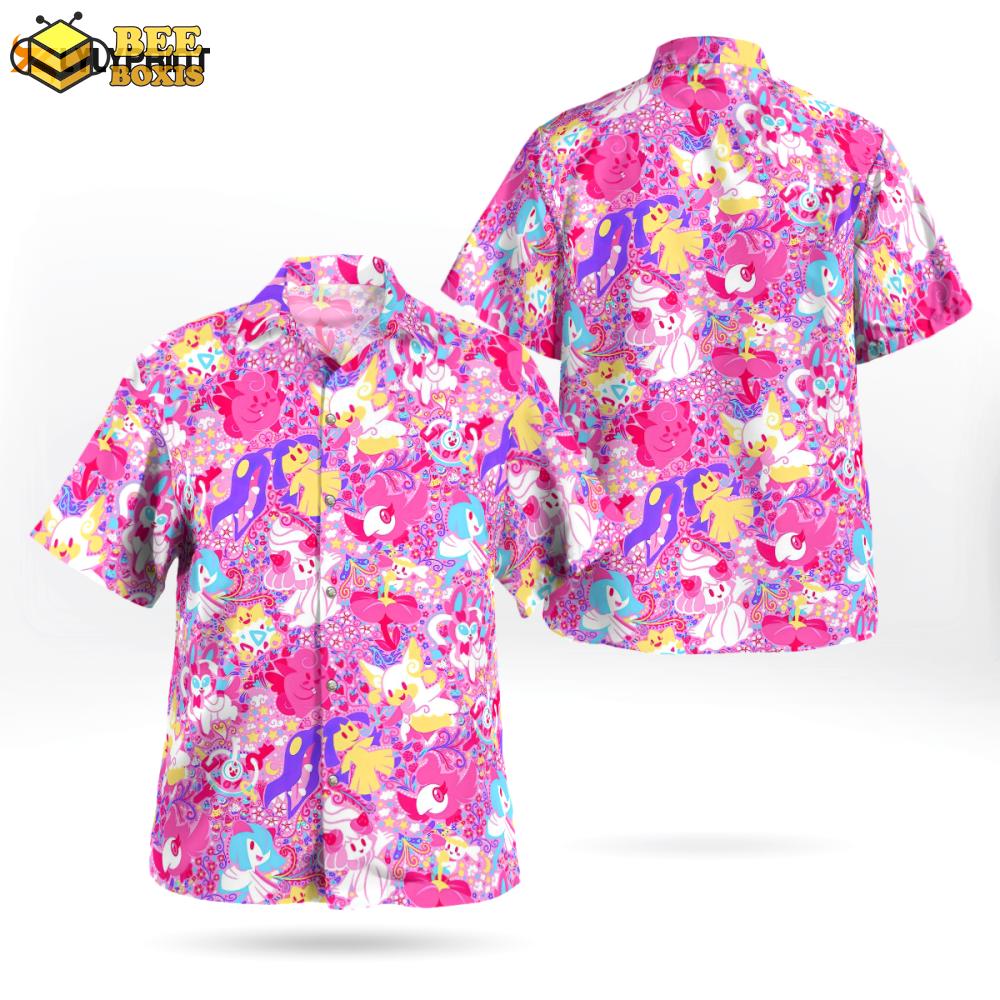 Playful pink pokemon hawaiian shirt: vibrant & fun pokémon print for summer