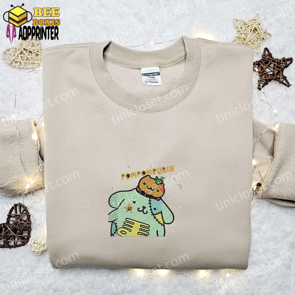 Pompompurin zombie embroidered sweatshirt: cartoon hoodie for cute halloween shirt