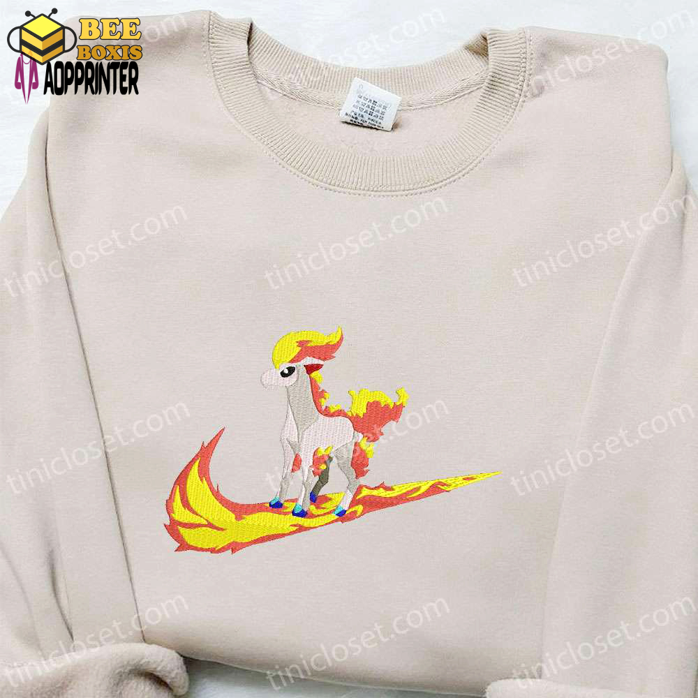 Ponyta x nike swoosh anime embroidered sweatshirt & pokemon shirt nike inspired apparel