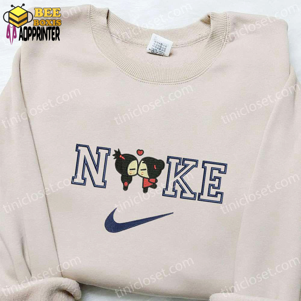 Pucca & garu x nike anime embroidered shirt sweatshirt & hoodie: customized anime apparel at its finest!