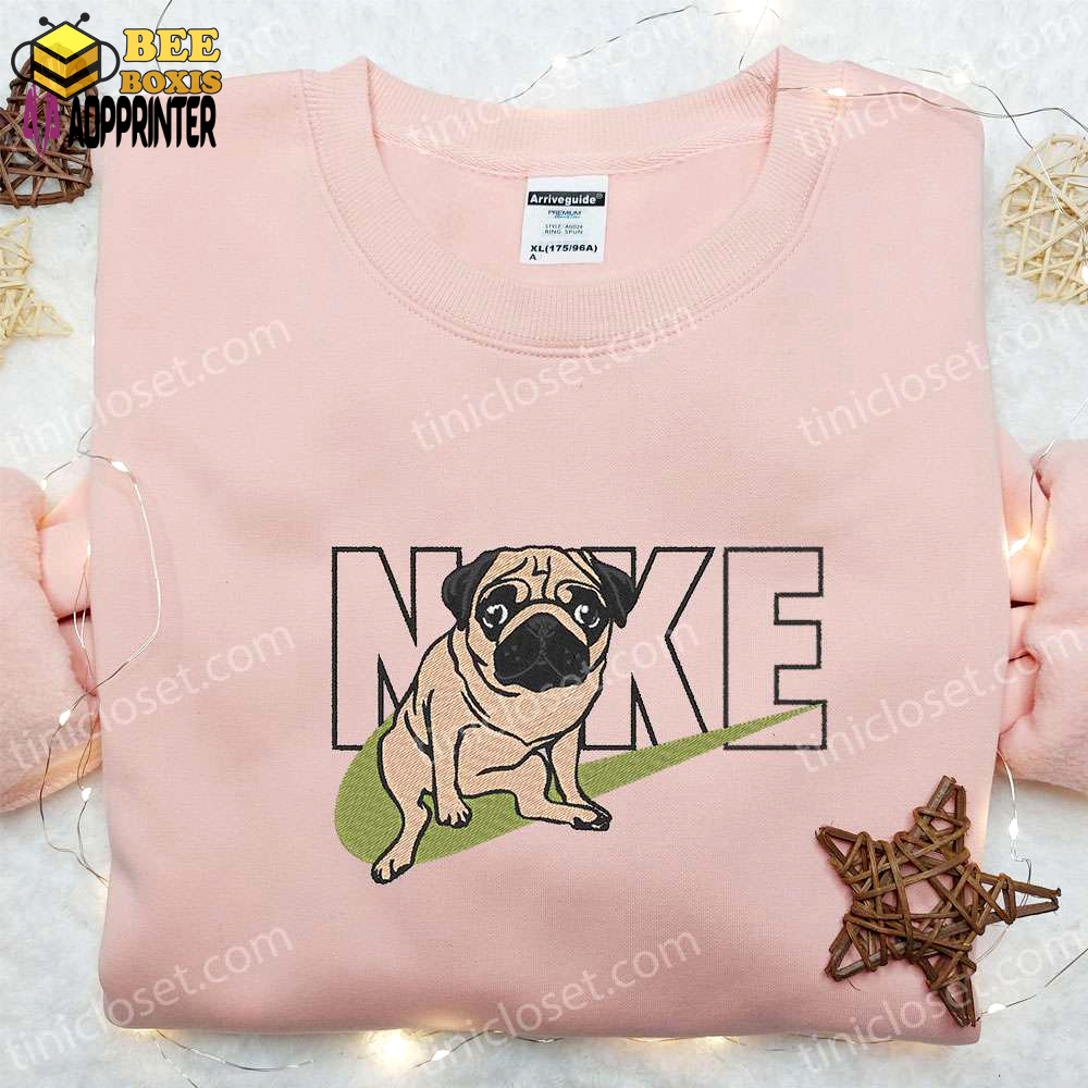 Pug x nike embroidered shirt animal sweatshirt custom hoodie – stylish and personalized apparel