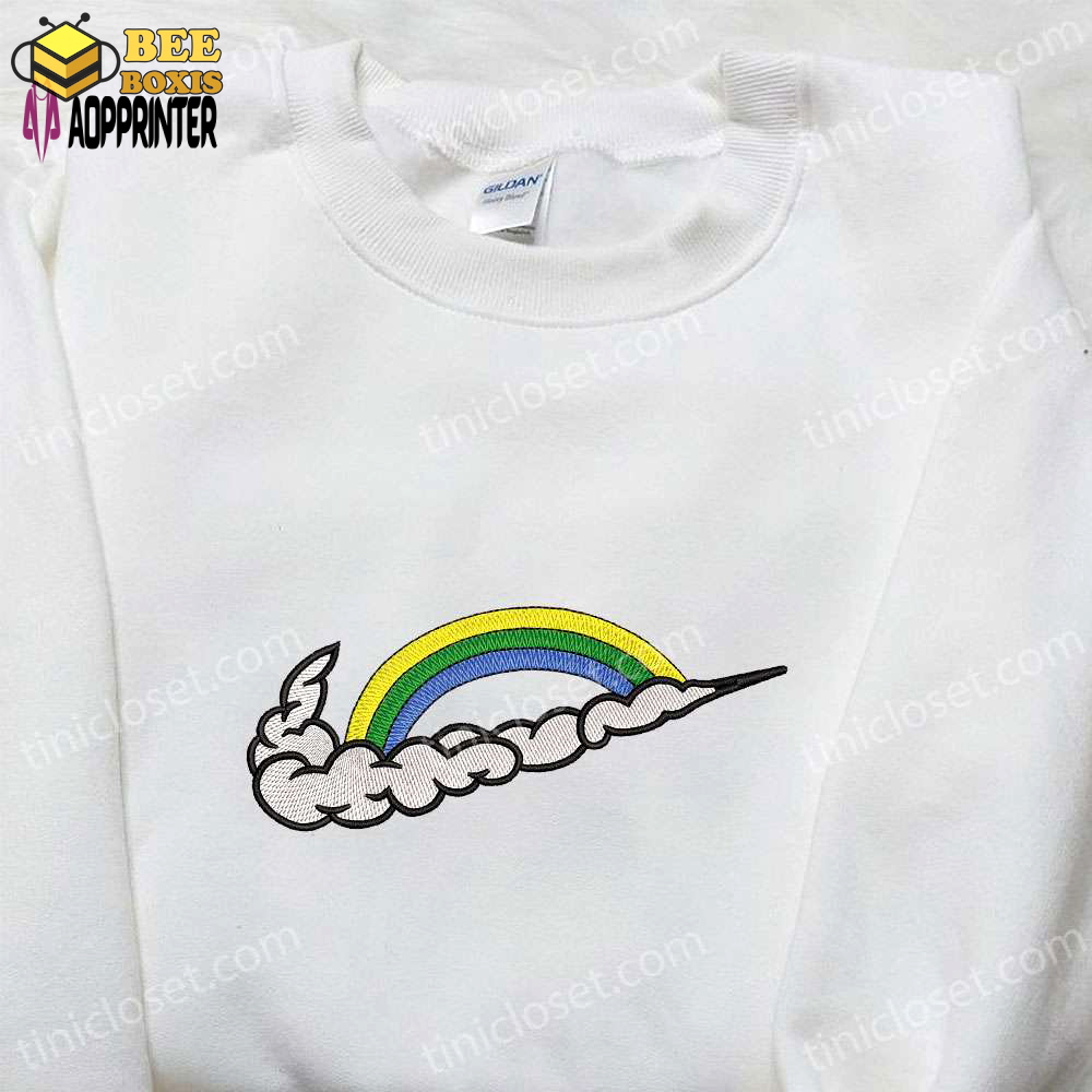 Rainbow x swoosh embroidered shirt: nike inspired sweatshirt & custom hoodie