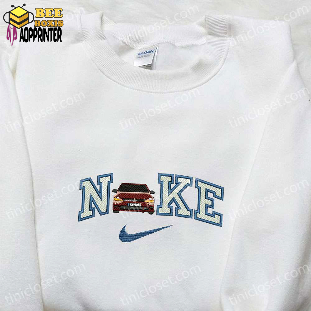 Red volkswagen car x nike embroidered shirt & transportations embroidered hoodie: best gift ideas