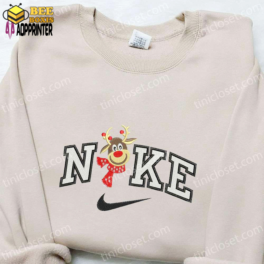 Reindeer x nike embroidered shirt christmas sweatshirt & custom hoodie – festive apparel