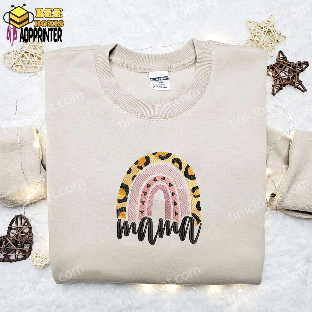 Retro rainbow mama embroidered shirt – holiday t-shirt best mother’s day gift ideas
