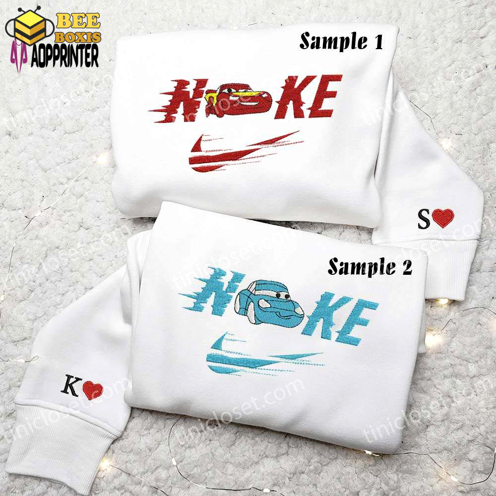 Rev up with mcqueen and sally cars: embroidered couples shirts – perfect for disney fans!