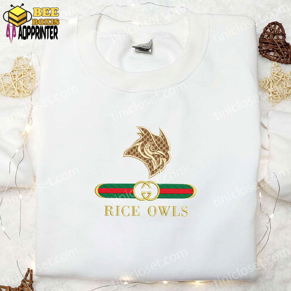 Rice owls x gucci embroidered shirt & hoodie: ncaa sports gift idea