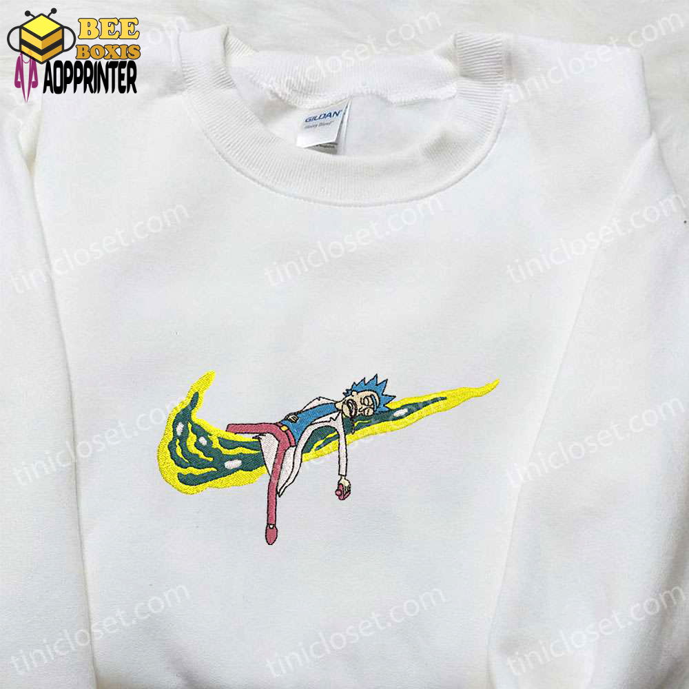 Rick sanchez x swoosh cartoon sweatshirt nike inspired embroidered hoodie