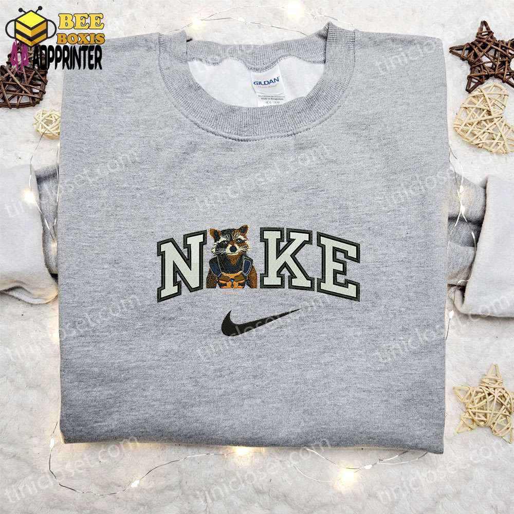 Rocket racoon x nike movie embroidered shirt & sweatshirt: marvel universe inspired hoodie