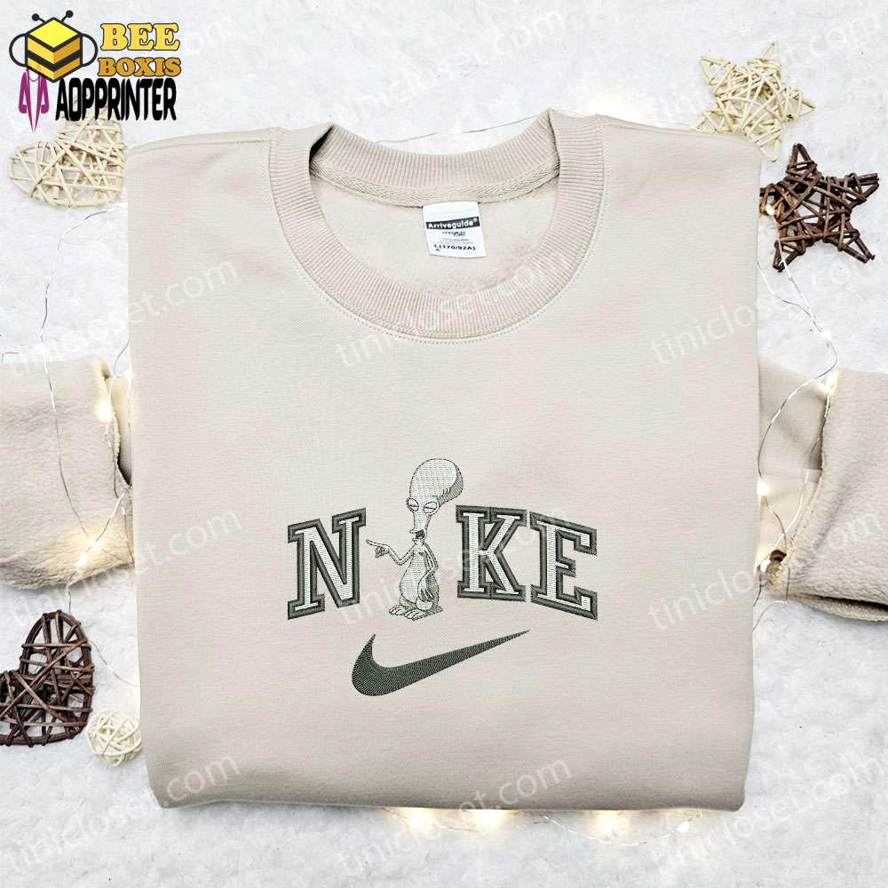 Roger american dad x nike embroidered shirt & hoodie: perfect cartoon gift idea
