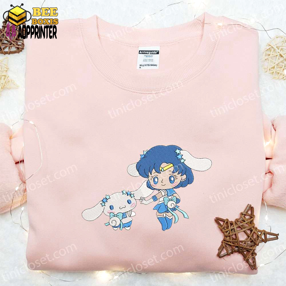 Sailor mercury & cinnamoroll embroidered shirt & hoodie – perfect sailor moon anime gift
