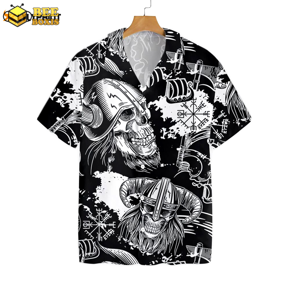 Seamless pattern skull in viking helmets hawaiian shirt