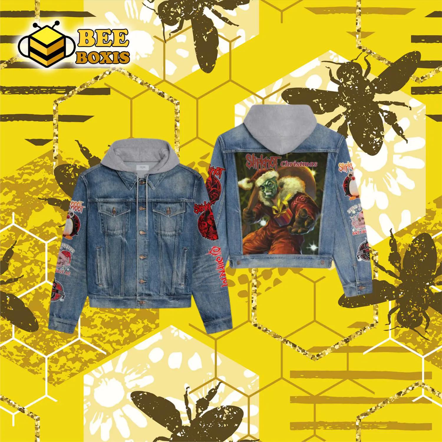 Slipknot christmas design hooded denim jacket.png