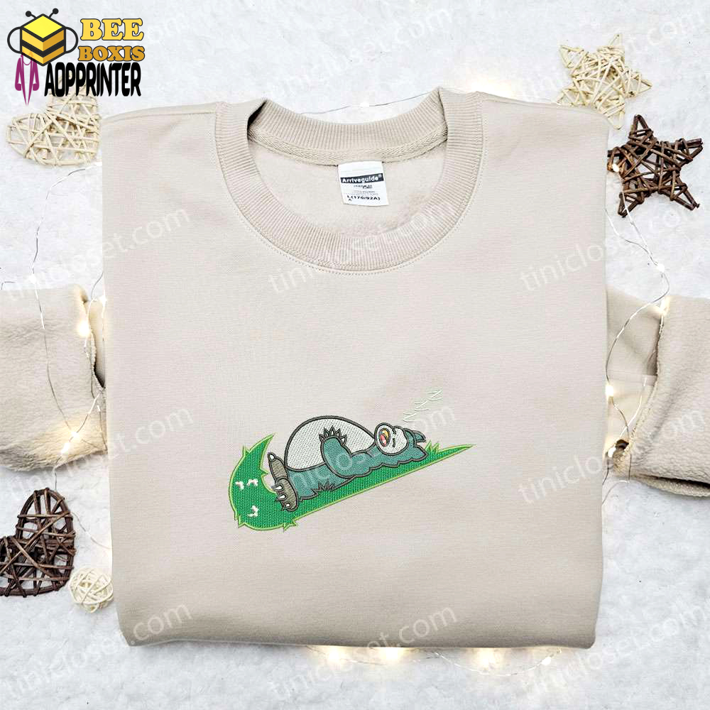 Snorlak sleeping x swoosh embroidered sweatshirt: best pokemon anime shirt perfect gift for all occasions