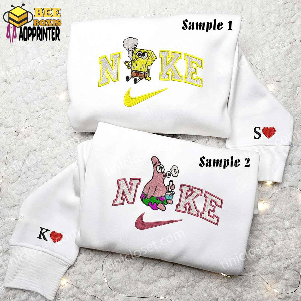 Spongebob and patrick star smoking embroidered shirts: trendy cartoon apparel for fans