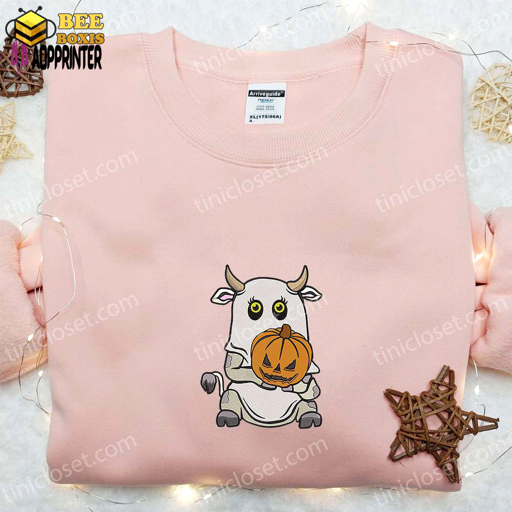 Spooky boo ghost cow embroidered sweatshirt – perfect halloween gift idea