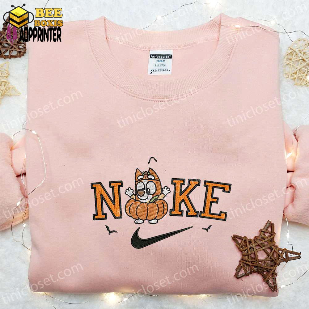 Spooky halloween nike x bingo heeler embroidered sweatshirt: cute pumpkin hoodie & shirt