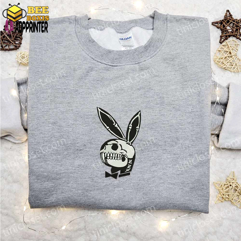 Spooky playboy bunny skeleton embroidered sweatshirt – top halloween gift ideas