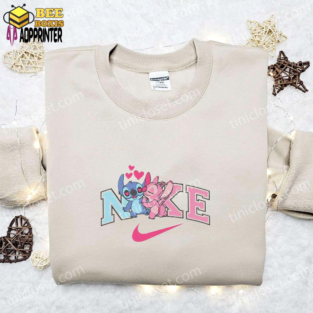 Stitch angel couple love x nike embroidered sweatshirt lilo and stitch disney shirt – best valentine gift