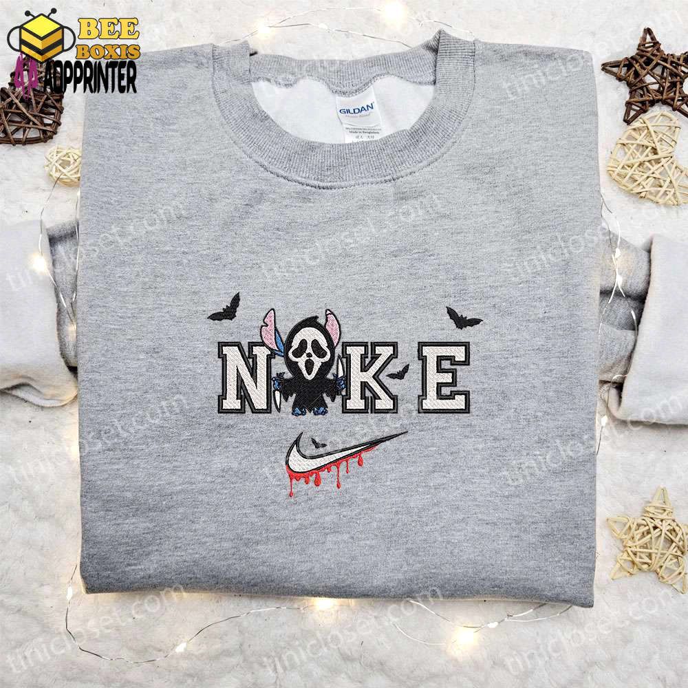 Stitch ghostface x nike embroidered hoodie & shirt: best halloween gift ideas