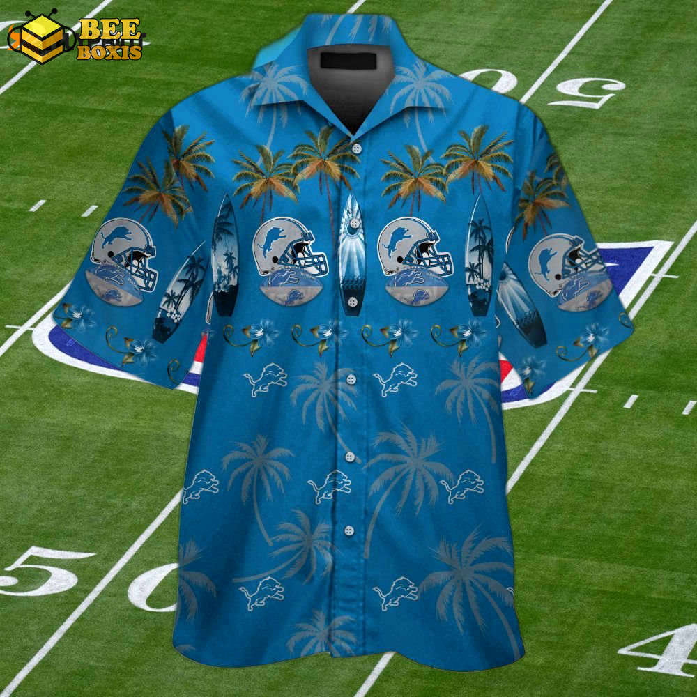 Stylish detroit lions aloha shirt set – short sleeve button-up for men & women