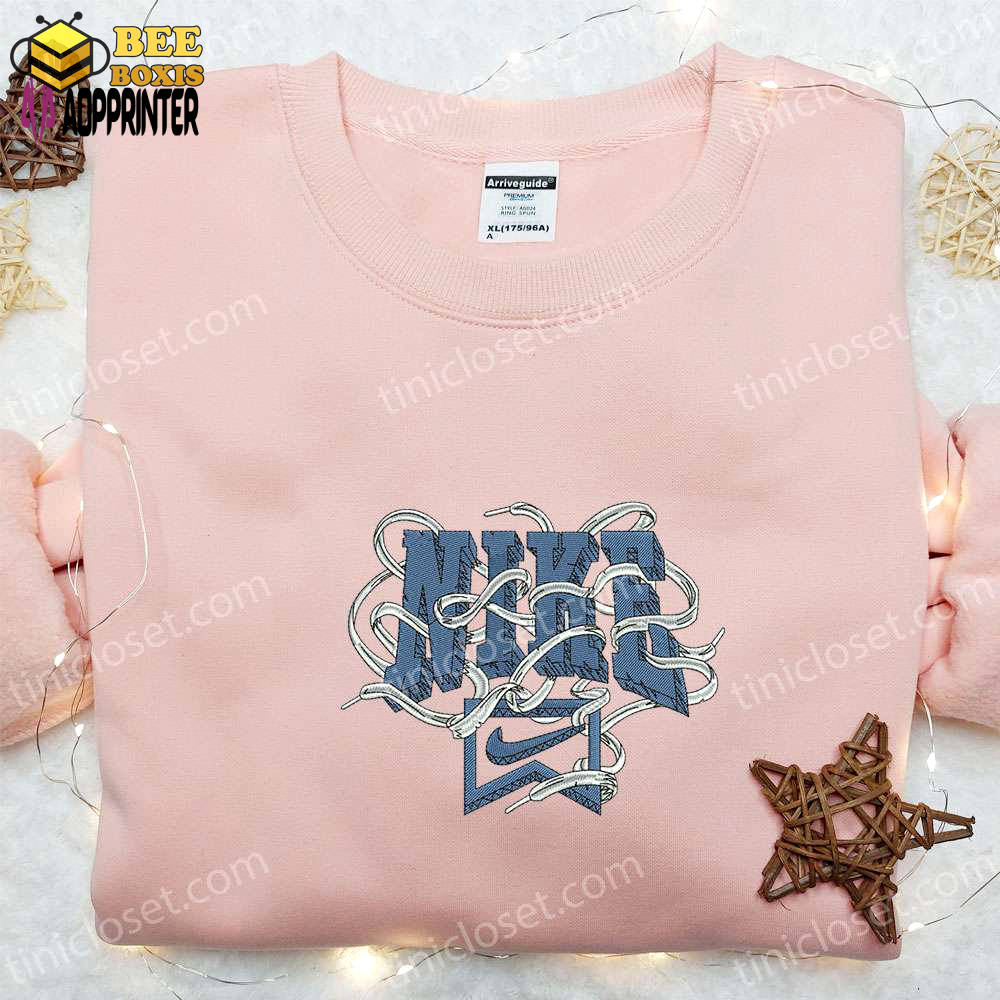 Stylish shoelace x nike embroidered shirt sweatshirt & hoodie – custom nike inspired embroidery