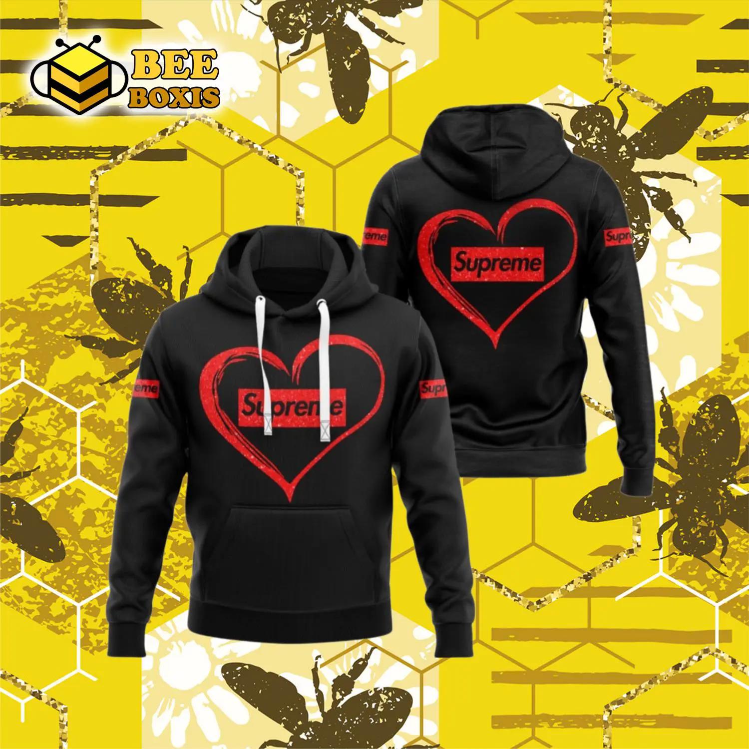 Supreme red heart black luxury brand premium hoodie for men women