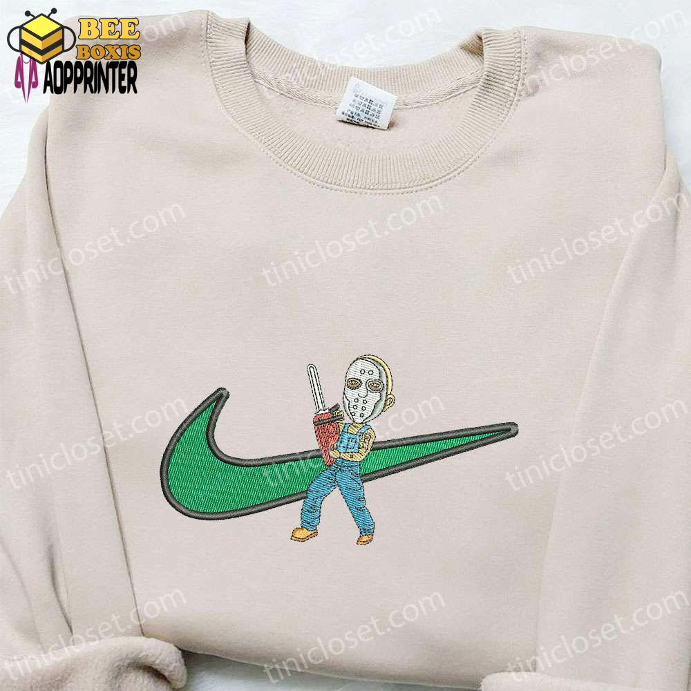 Swoosh jason voorhees x nike embroidered sweatshirt: horror movie & nike inspired shirt