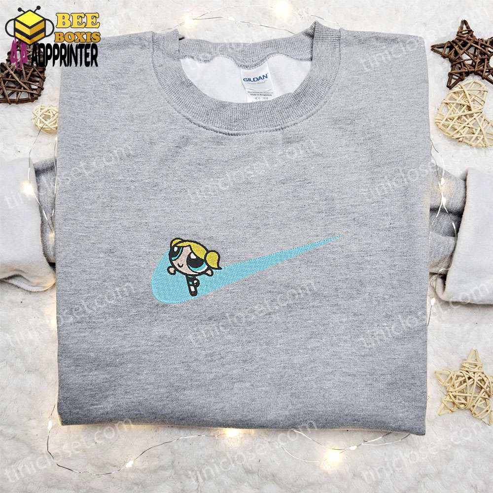 Swoosh x bubbles cartoon embroidered sweatshirt powerpuff girls & nike inspired t-shirt
