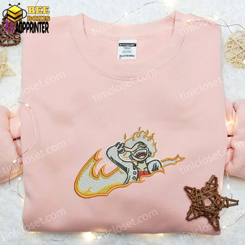 Swoosh x luffy gear 5 laughing sweatshirt: best one piece anime embroidered shirt perfect gift for all occasions
