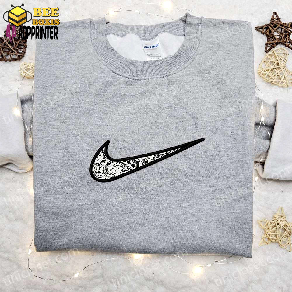 Swoosh x ornament hoodie: custom embroidered sweatshirt & nike inspired t-shirt