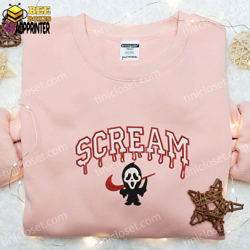 Swoosh x scream ghostface embroidered sweatshirt: best horror movie shirt perfect gift for all occasions