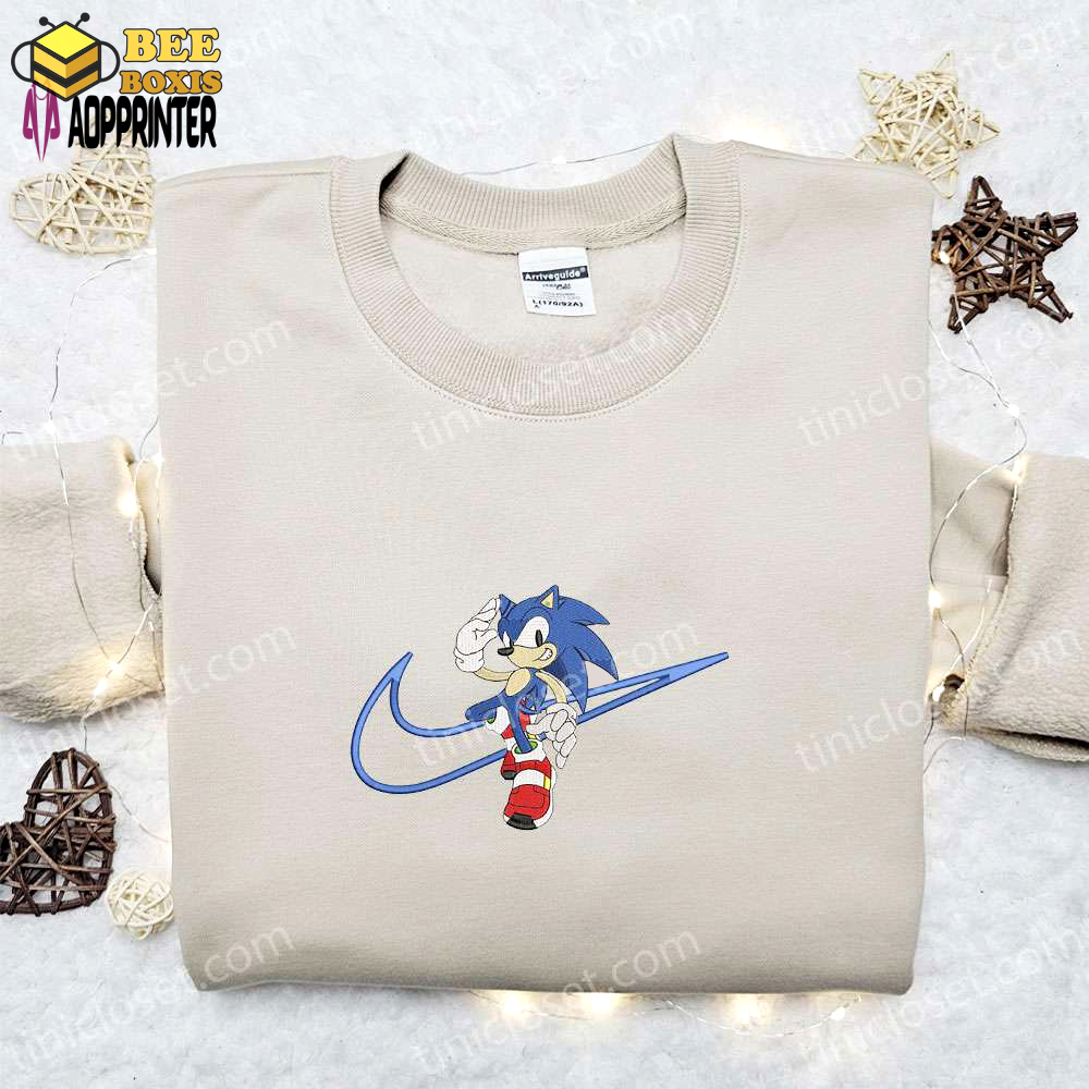 Swoosh x sonic embroidered sweatshirt & shirt: best gift ideas for movie and game fans
