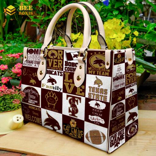 Texas state bobcats leather handbag 2a