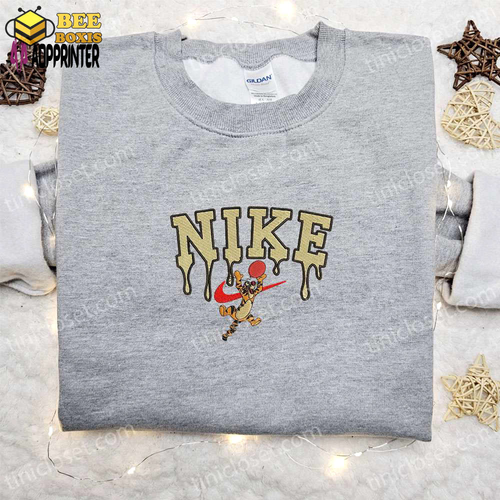Tigger x nike cartoon hoodie: disney characters & nike inspired embroidered shirt