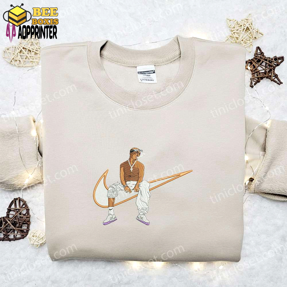 Tupac shakur x nike swoosh embroidered shirt & hoodie: perfect celebrity gift for fans