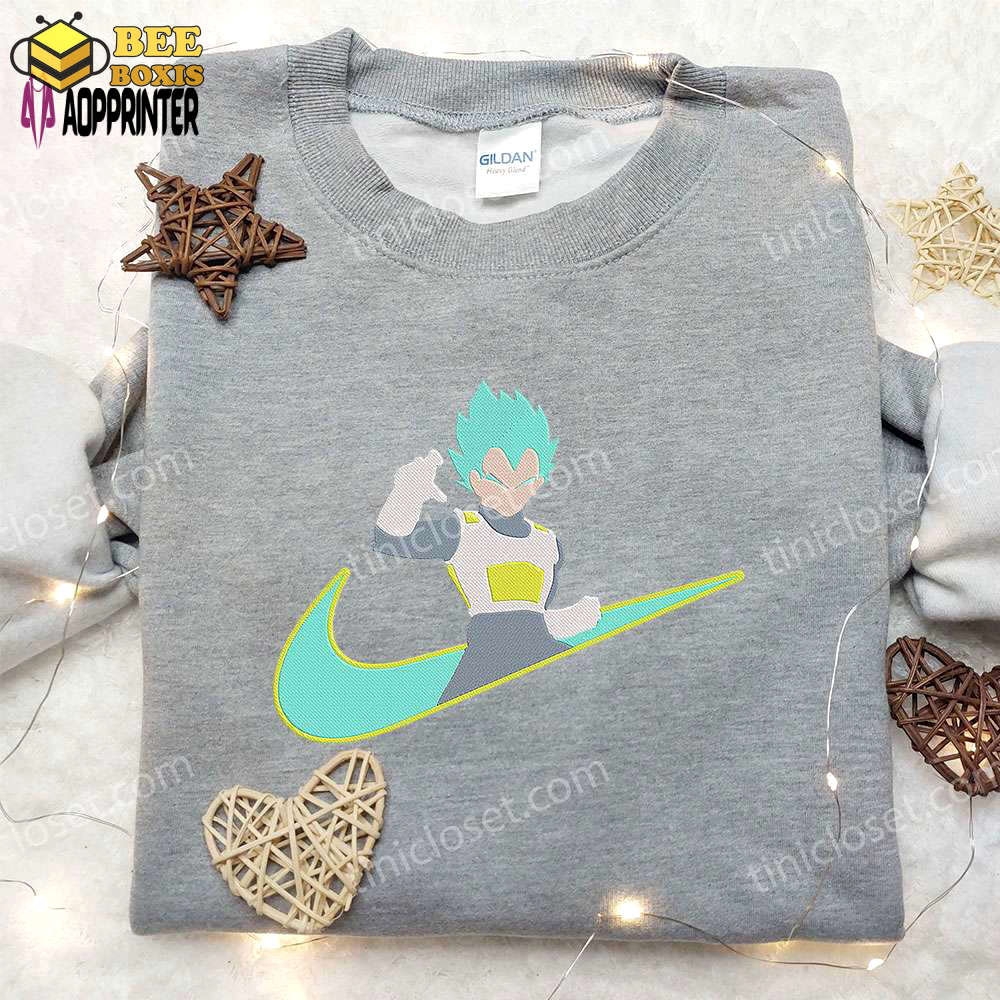 Vegeta super saiyan x nike swoosh anime embroidered hoodie & dragon ball shirt – nike inspired apparel