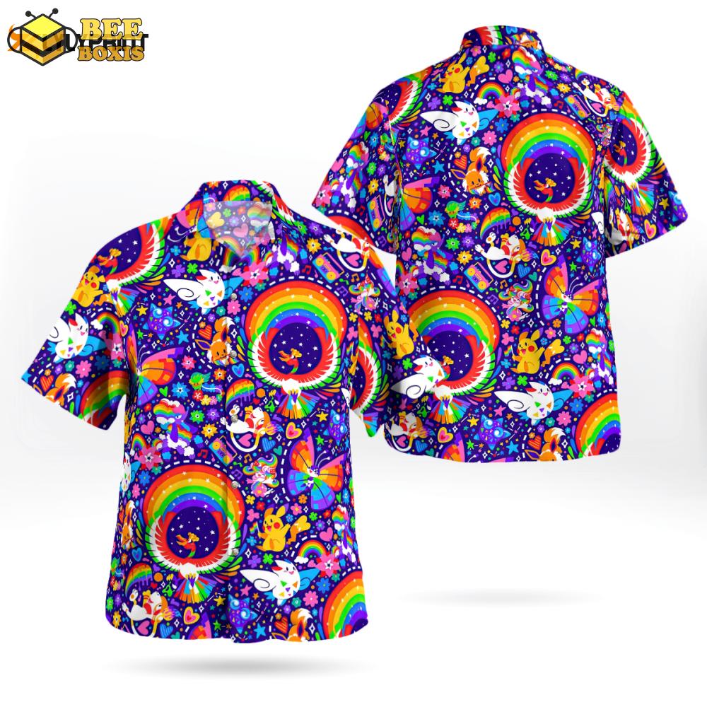 Vibrant multicolor pokemon hawaiian shirt – catch em all in style!