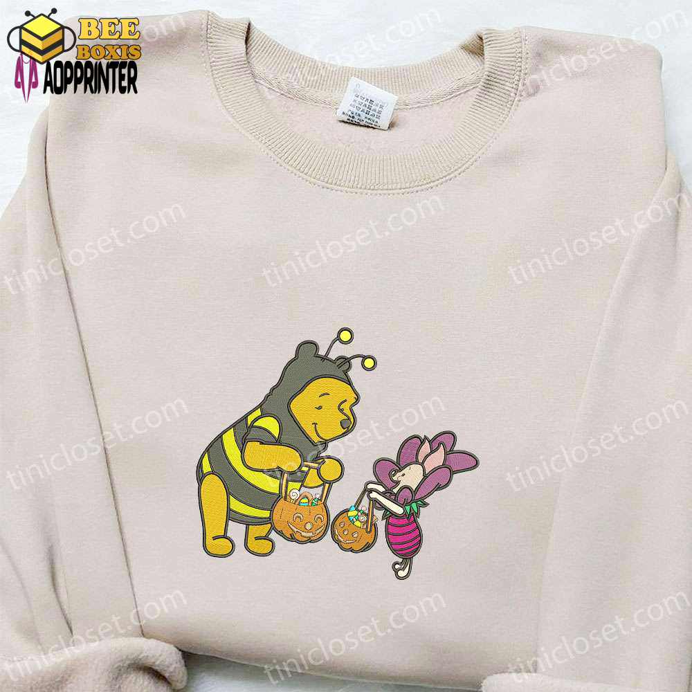 Winnie the pooh and piglet halloween embroidered sweatshirt: disney cartoon hoodie & shirt