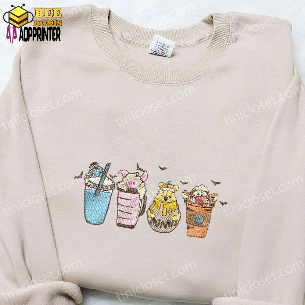 Winnie the pooh fall coffee embroidered sweatshirt – disney characters shirt perfect halloween gift