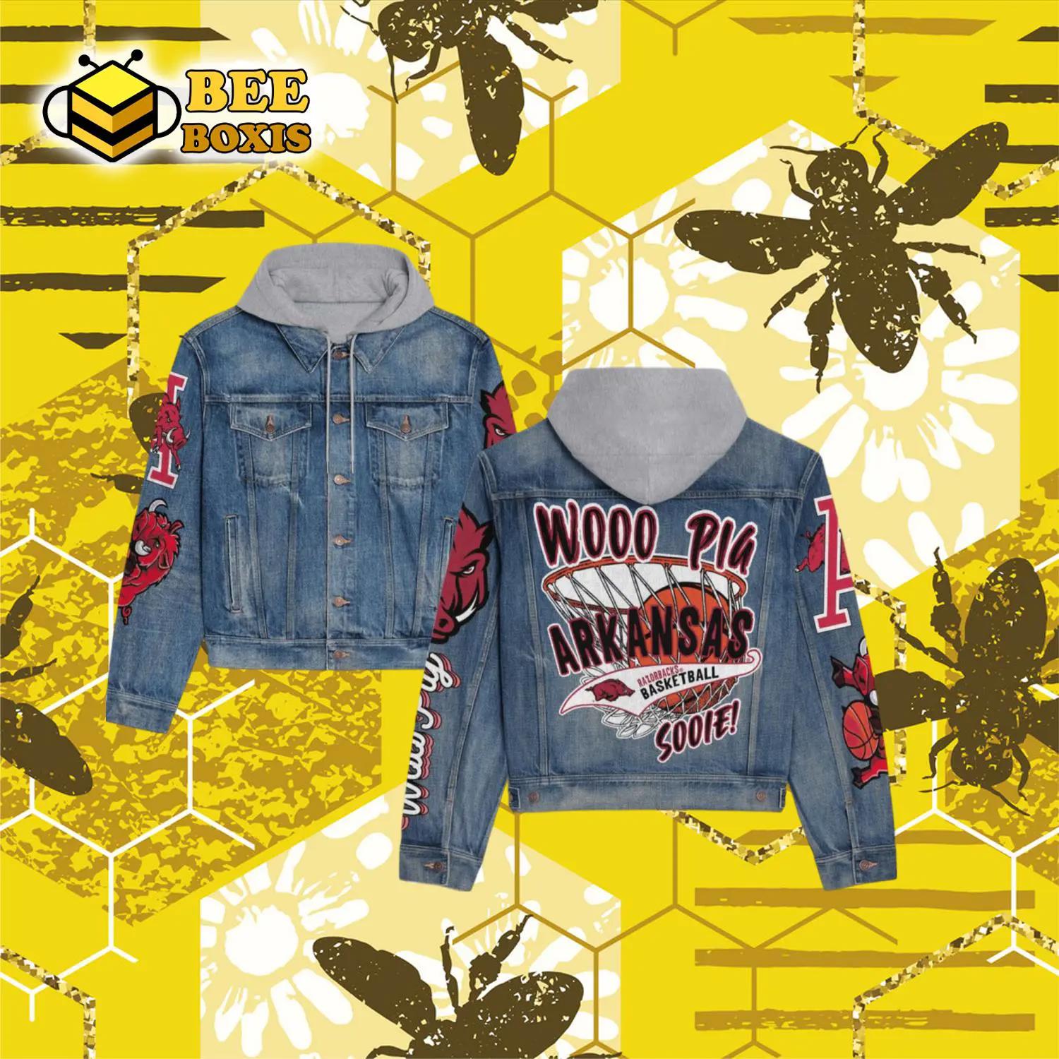 Wooo pig arkansas razorbacks baseketball sooie hooded denim jacket.png