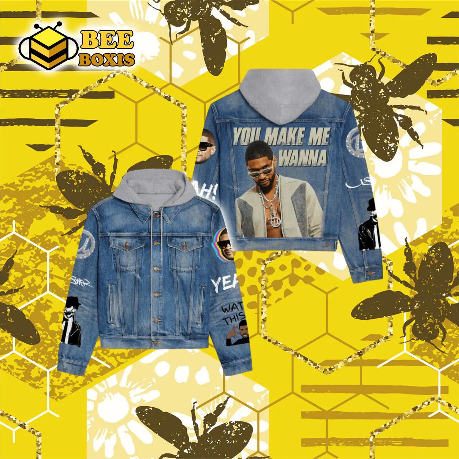 You make me wanna portrait design hooded denim jacket.png