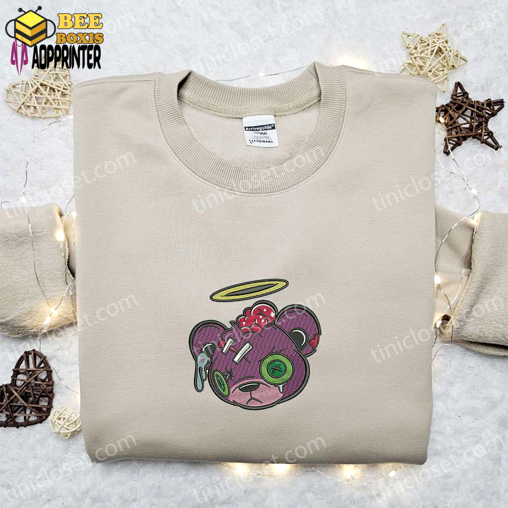 Zombie teddy bear sweatshirt: halloween embroidered hoodie & best gift ideas